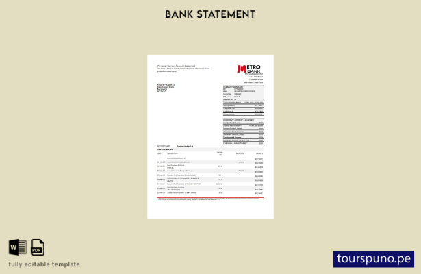 Plantilla de páginas de Excel de extracto bancario de Metro del Reino Unido list